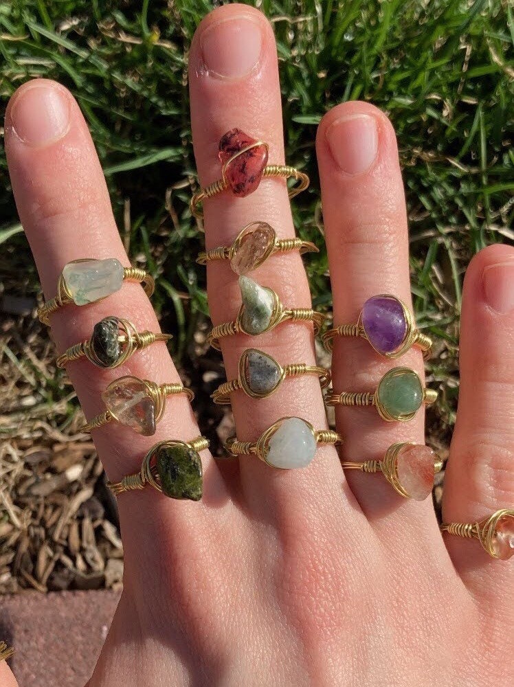 Crystal Rings Crystal Wire Rings Wire Wrapped Gemstone Rings