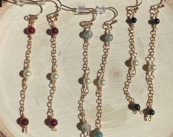Gold Crystal and Pearl chain earrings, Dainty gemstone wedding earrings, Elegant gold pearl earrings, Wedding Earrings, Gift