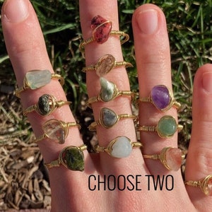 Choose 2 Wire Wrapped Crystal Rings, Custom Crystal Wire Rings, Crystal Wire Rings Pick 2, Dainty Crystal Ring, Insta: @crystalskydesign