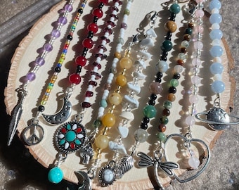 Kristall Haaranhänger, Edelstein Haarschmuck, Heilstein Haarschmuck, Boho, Sommer, 100+ Perlen und Charms zur Auswahl