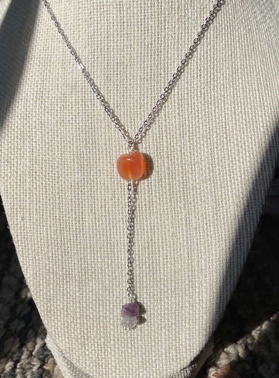 Silver Carnelian Necklace, Carnelian Drop Chain Necklace