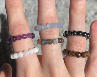 Crystal Beaded Rings, Waterproof Elastic Crystal Ring, Adjustable Dainty Crystal Elastic Rings, Crystal Stretch Ring