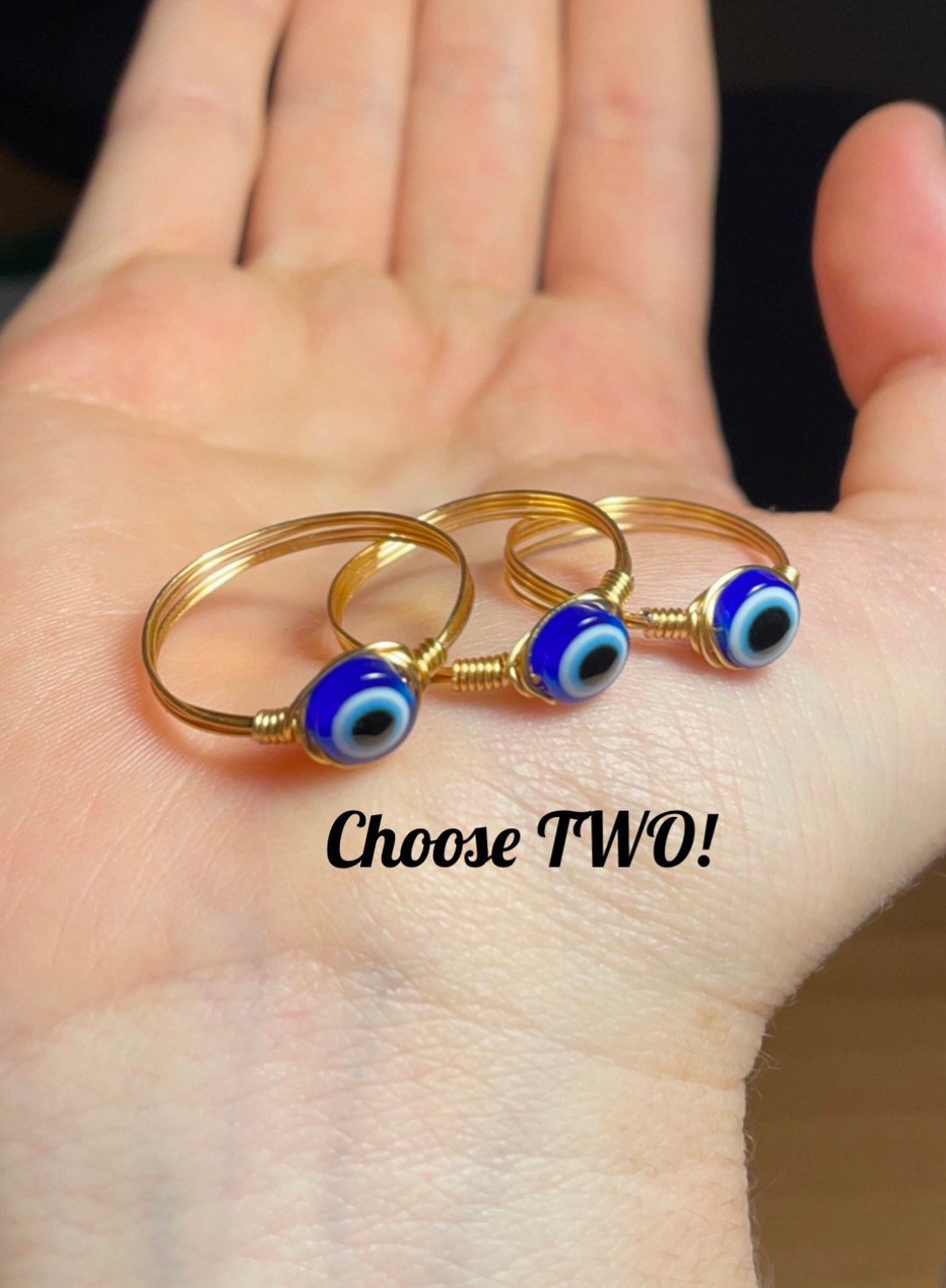 Choose 2 Evil Eye Wire Rings, Evil Eye Protection Rings, Spiritual ...