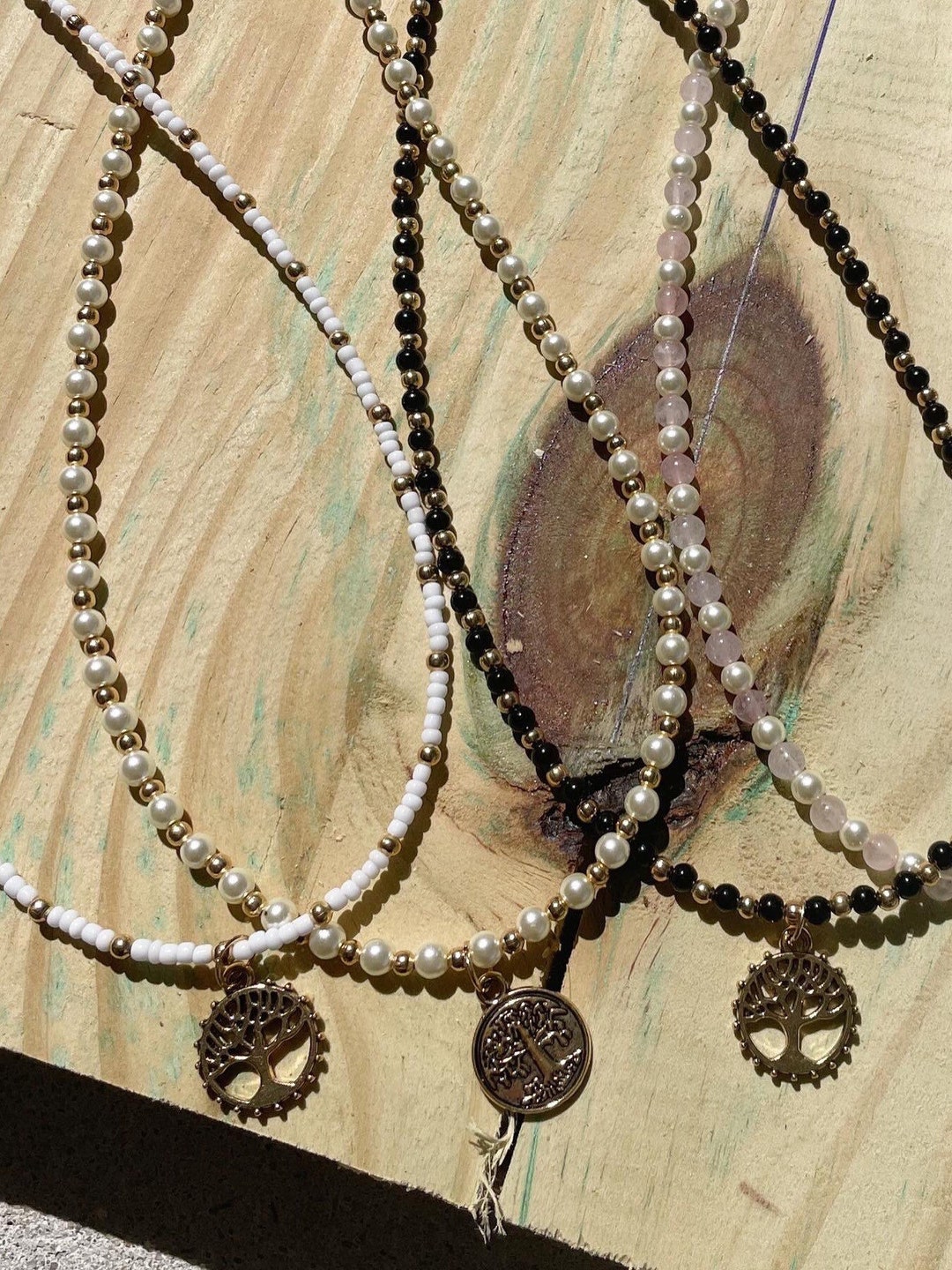 Crystal and Pearl Dainty Beaded Necklaces Gold Moon and Tree - Etsy