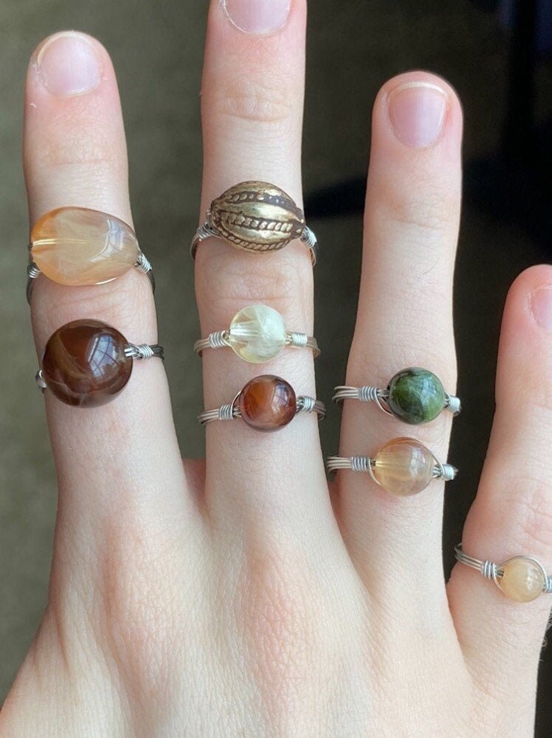 Upcycled Antique Bead Rings, Recycled Glass Wire Rings, Unique ...