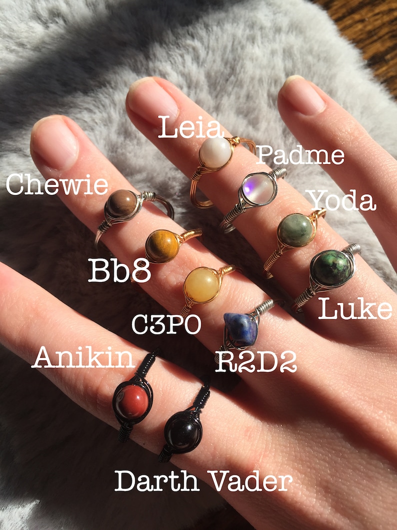 Crystal Star Wars Rings Aesthetic Squad Rings Star Wars Round Gemstone Star Wars Ring Wire Wrapped Stone Rings Friendship Rings