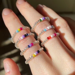 Subtle Pride Flag Rings, Dainty Seed Bead Pride Rings, Pride Stretchy Beaded Rings