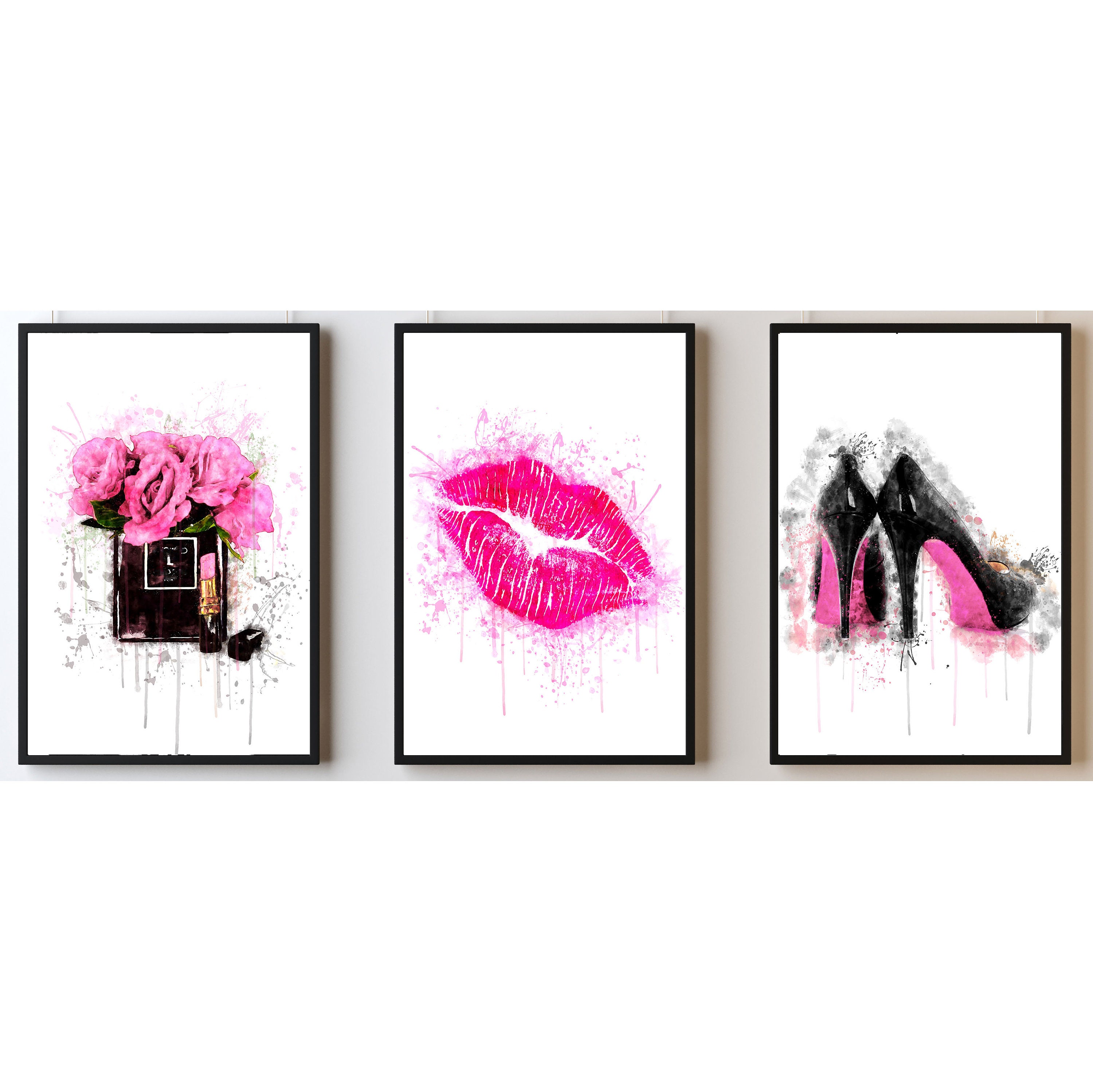Set of 3 Blush Pink girly art print fashion illustrations – Lalana Arts