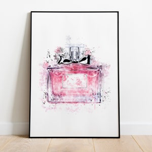 Designart Chic Perfume Bottle with Pink Roses I Fashion Framed Art Print - 36 in. Wide x 36 in. High - Gold