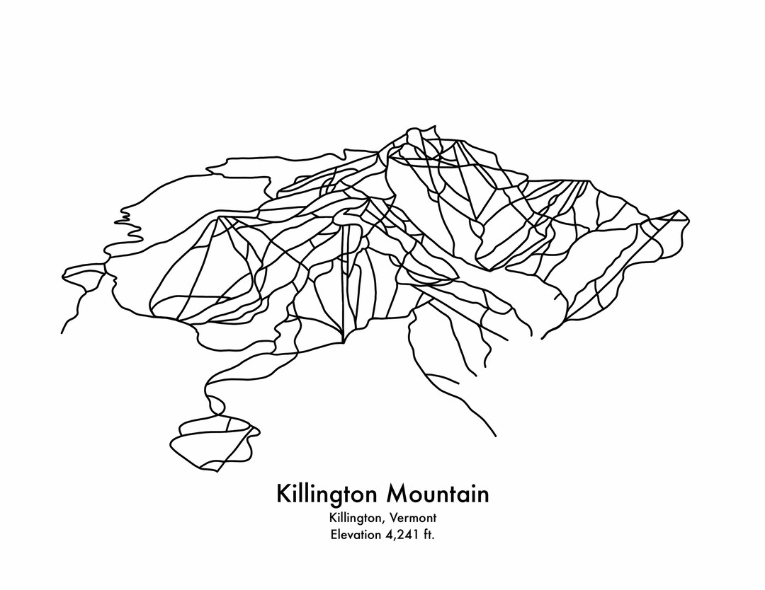 Killington Mountain Ski Trail Map Minimalist Print - Digital Download ...