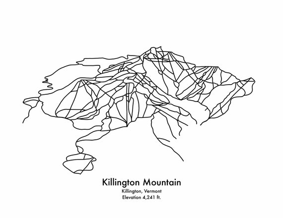 Killington Mountain Ski Trail Map Minimalist Print Digital | Etsy