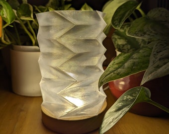 Herringbone 3D Printed LED Lamp with Wood Base