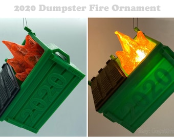 2020 Dumpster Fire Lit Ornament, 3D Printed with LED Light