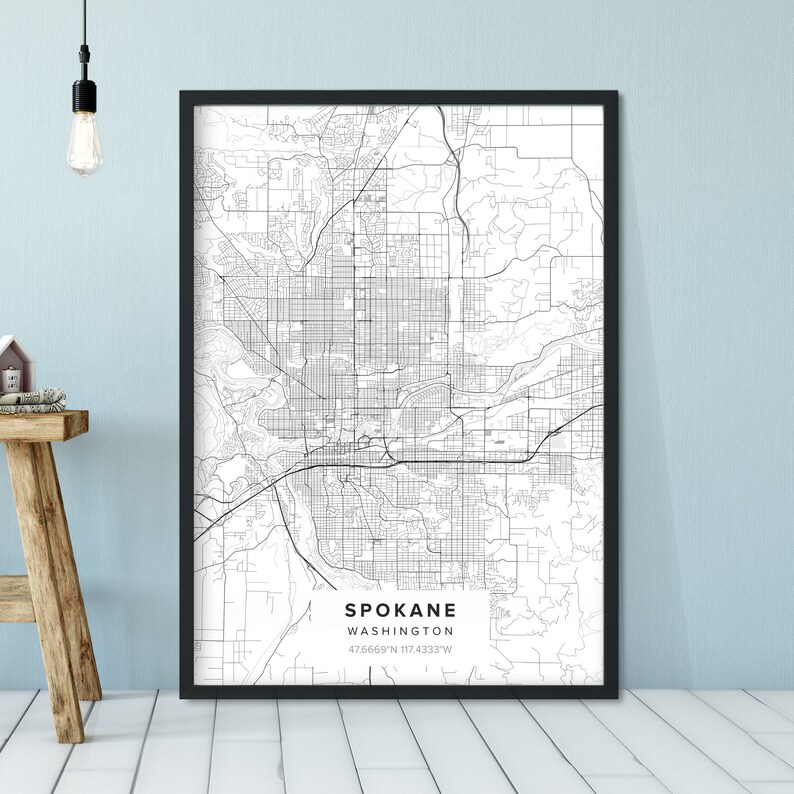 Spokane Map Print Poster Spokane WA Washington Wall Art Map Etsy
