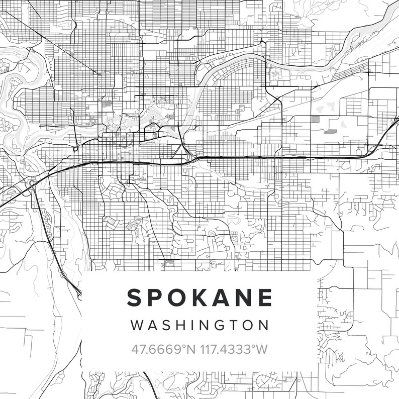 Spokane Map Print Poster Spokane WA Washington Wall Art Map | Etsy