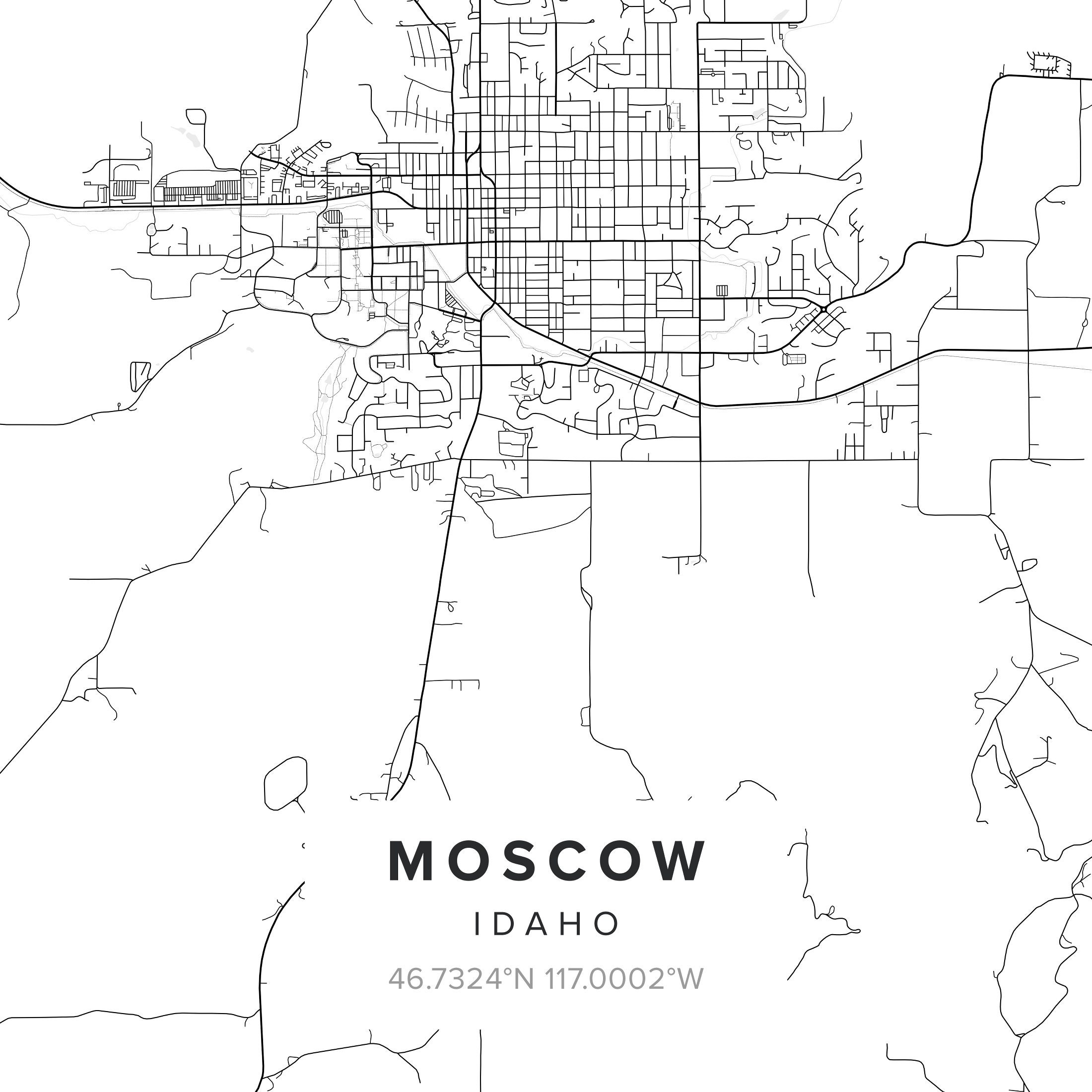 Moskau Idaho Karte Drucken Poster Moskau ID Wand Kunst Etsy
