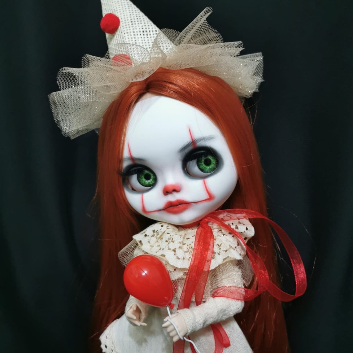 RESERVED. Clown Pennywise girl Blythe doll custom natural Red | Etsy