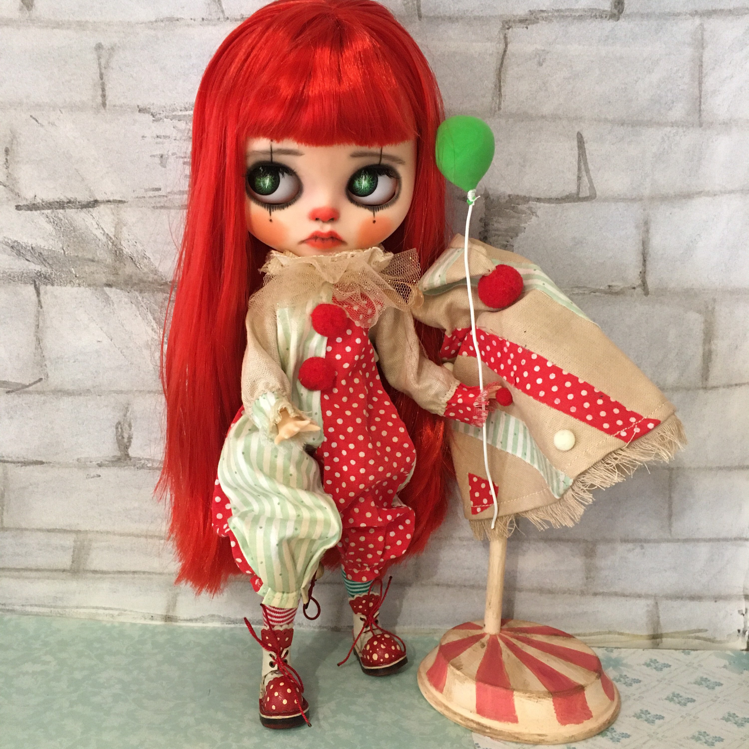 Vintage clown circus doll blythe custom red hire DHL Etsy
