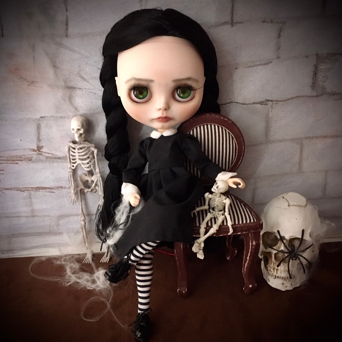 Wednesday Addams blythe custom doll black hair Etsy