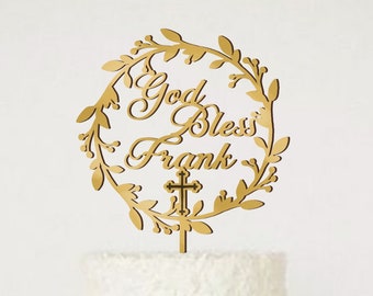 Baptism Cake Topper, Personalized Christening Cake Topper, God Bless Cake Topper, First Communion Cake Topper, Baptism Cake Decor