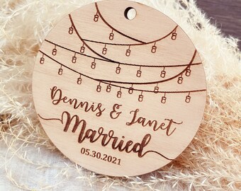 Personalized Married Christmas Ornament 2023, Alder Wood Keepsake