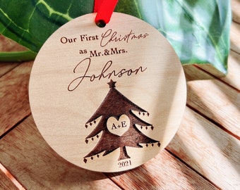 Personalized Our First Christmas As Mr and Mrs Ornament . Christmas Married Ornament 2023 . Just Married Ornament . Married Gift For Couple