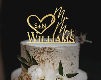 Personalized Heart Wedding Cake Topper, Rustic Anniversary Decor
