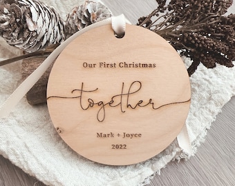 Personalized Couple Ornament . First Christmas Together Gift . Christmas Ornament For Couple . Custom Wood Couple Names And Date Ornament