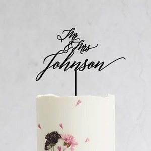 Custom Script Cake Topper for Wedding / Rustic Personalized Wedding Cake Topper / Mr and Mrs Cake Toppers / Gold Wedding Cake Topper