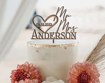 Personalized Heart Wedding Cake Topper, Rustic Wood Anniversary Decor