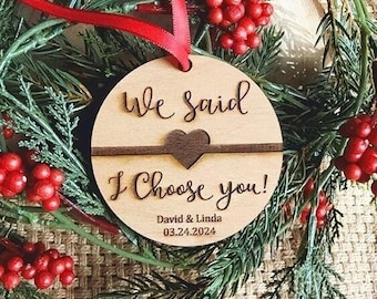 Personalized Engagement Ornament, 'I Choose You' Wood Gift Box