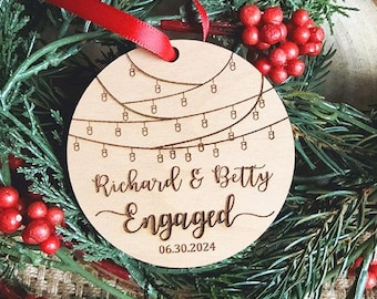 Personalized Engagement Ornament, Our First Christmas, Alder Wood Gift Box
