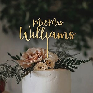 Gold Wedding Cake Topper / Custom Script Cake Topper for Wedding / Rustic Personalized Wedding Cake Topper / Mr and Mrs Cake Toppers