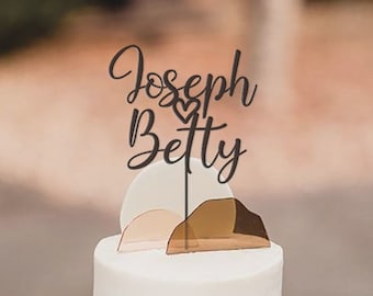 Custom Script Wood Wedding Cake Topper With Heart