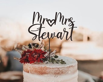 Custom Mr & Mrs Wood Cake Topper, Rustic Heart Wedding