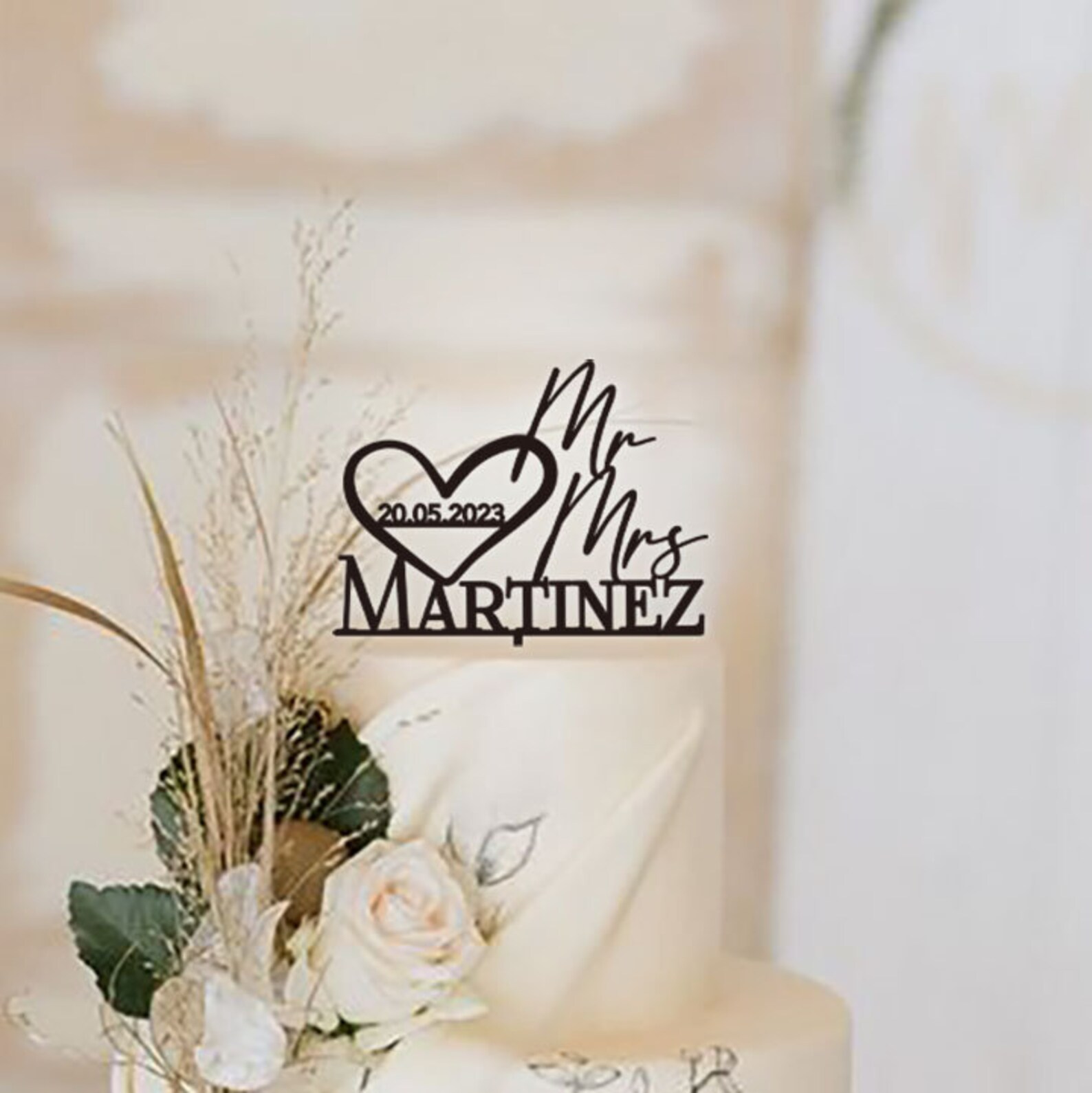 Custom Date Cake Topper . Boho Cake Topper . Heart Wedding - Etsy