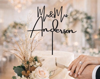 Custom Script Mr and Mrs Wood Cake Topper – Boho Rustic Wedding Engagement Decoration