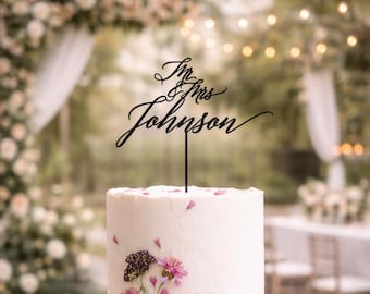Custom Script Wedding Cake Topper: Personalized Mr and Mrs Wood Topper
