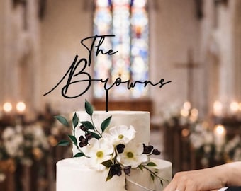 Custom Script Mr and Mrs Cake Topper, Hand-Painted Wood Wedding Decoration