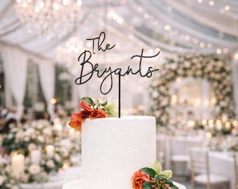 Personalized Wood Wedding Cake Topper: Mr Mrs Engagement Rustic Design