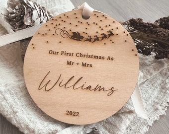 Personalized Our First Christmas As Mr and Mrs Ornament . Christmas Married Ornament 2023 . Just Married Ornament . Married Gift For Couple