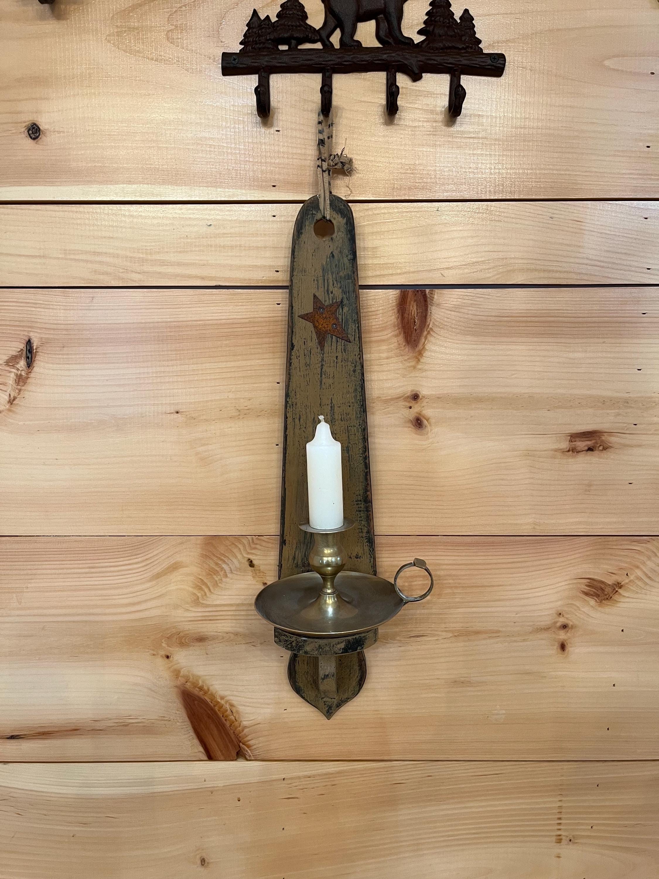 Vintage Primitive Wood Sconce Farmhouse Style Candle Holder Rustic Wall