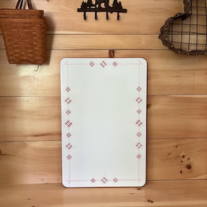 Vintage Enamel Table Top Red and White Design Farmhouse Kitchen Repurpose Decor