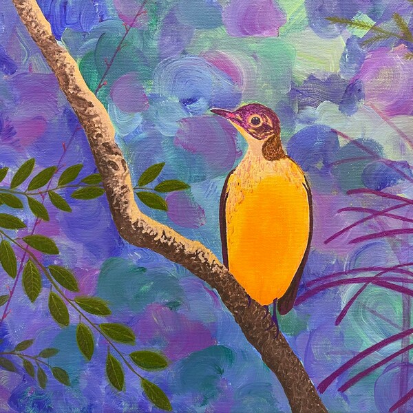 Rainforest Beauty - New Guinea Bower Bird 11" x 14" Original Acrylic Painting