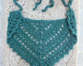 The Apple Picking Bandana | Handmade Crochet Women’s Vintage Inspired Aesthetic Hair Scarf in Teal Blue