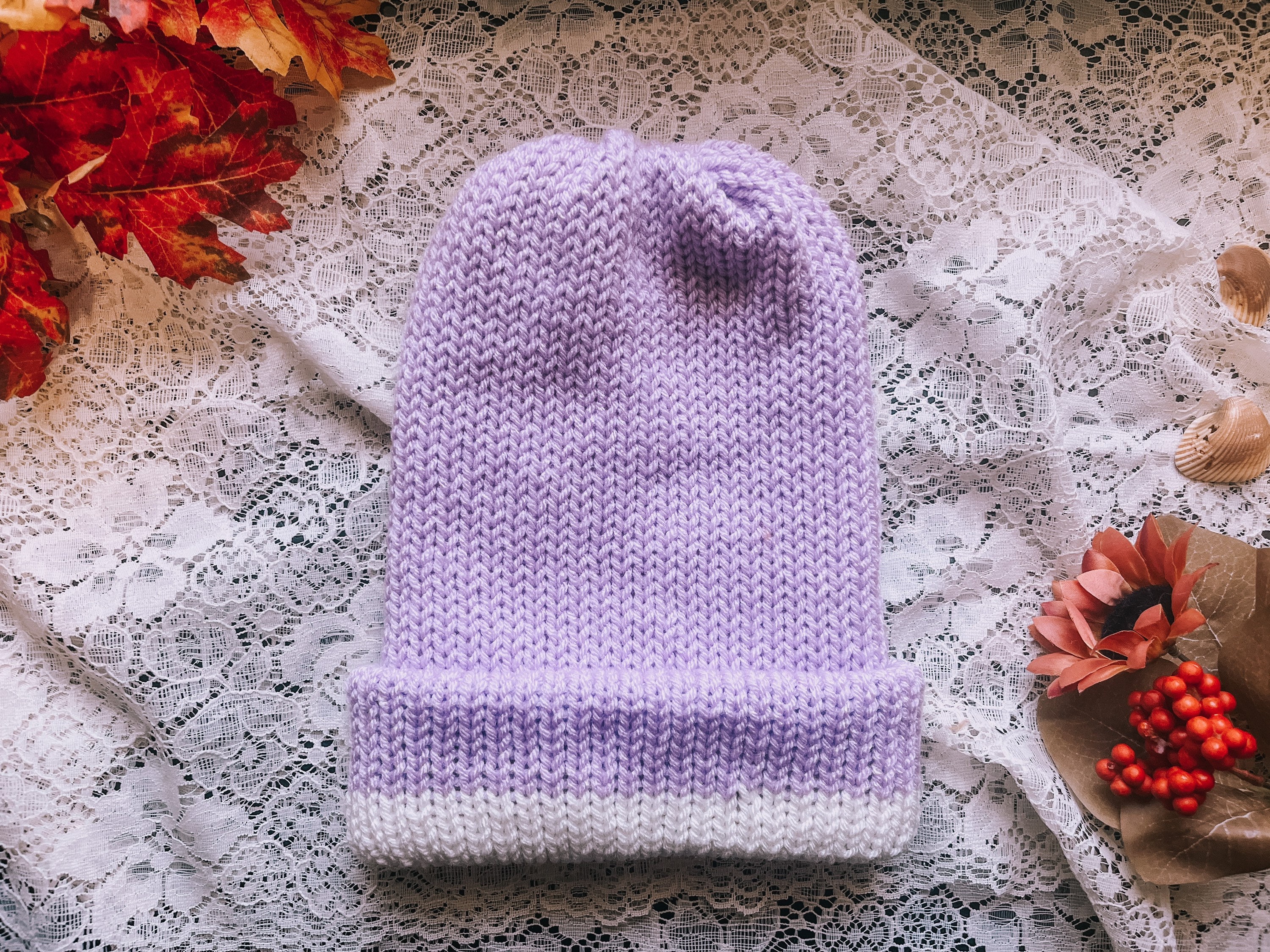 The Reversible Lavender Knit Beanie | Colorblock Double  display picture 1