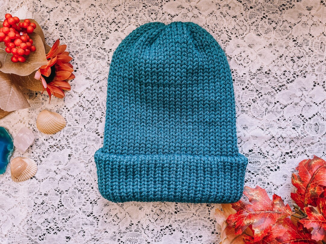 Handmade Chunky Cable Knit Beanie Teal Cream Colorblock Winter Hat‎ Ribbed NEW The Teal Knit Beanie | Colorblock Double Sided Knitted  main image 4