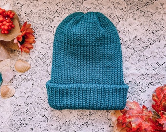 The Teal Knit Beanie | Colorblock Double Sided Knitted Unisex Ribbed Classic Hat