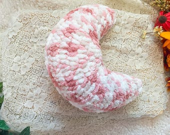 Crochet Chenille Crescent Moon Pillow | Stuffed Plush Yarn Celestial Plush Crochet Home Decor Nursery Pillow