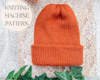 The Cleo Beanie Strickmaschine PDF | NUR MUSTER | Einfaches Strickmaschinen-Rezept für eine Sentro oder Addi Two Tone Colorblock-Mütze